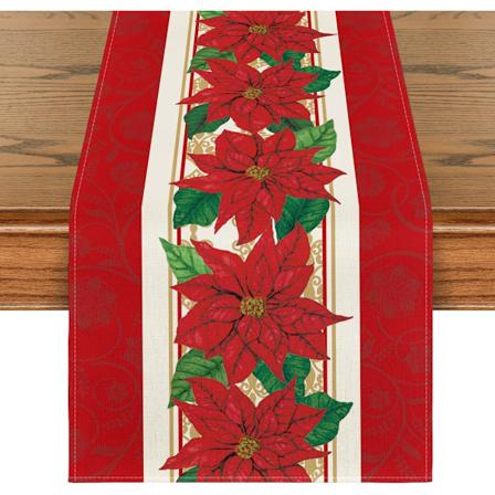 Vannfarge Poinsettia Rosa Julebordløper, Sesongmessig Vinter Jul Ferie Kjøkken Spisestue Borddekor 13 x 72 Tommer, Rød
