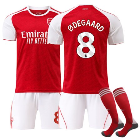 25-26 Arsenal Hemma Barn, Ungdom, Vuxen Fotbollströja Kit med Strumpor No.8 Ødegaard, fotbollsfans Födelsedag, Julklappar