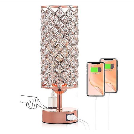 Crystal Lamp Table Lamp With Usb Ports 3 Way Dimmable Light Bedside Lamp Small Touch Light