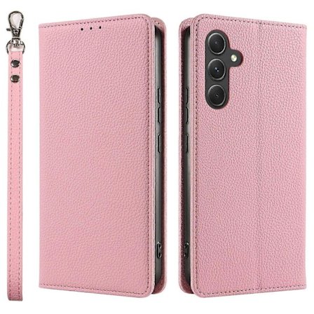 Til Samsung Galaxy A26 5G Etui Magnetisk Litchi Tekstur Tegnebog Læder Telefon Cover med Håndledsrem