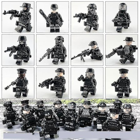12pcs Black Swat Police Minifigure Building Block Accessories Military Toy