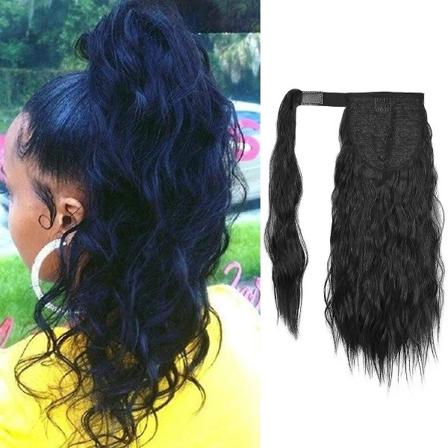 16 tommers klemme hestehaleforlengelse omslag lang bølget krøllet hestehalehår, fluffy syntetisk hårpai