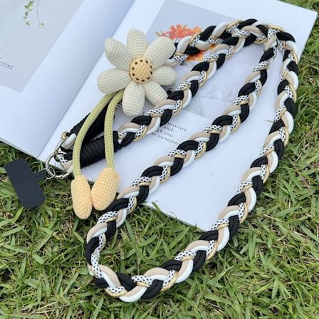 Ny axelrem med långt rep, hamprep, mobiltelefon med långt rep, blomma crossbody, trendig vävning, hängande kedja, hängande rep, bakre klämma