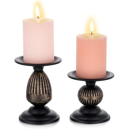 Vintage Dekorative Lysestake Sett med 2 Distressed Metall Lys