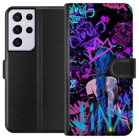 Kompatibelt Lommeboketui til Samsung Samsung Galaxy S21 Ultra 5G Fargerik graffitiillustrasjon med en karakter med blått hår i en bygatekunststil