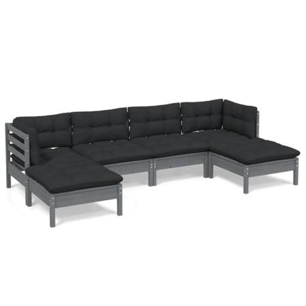 Vidaxl Loungegrupp Med Dynor 6 Delar Grå Massiv Furu Grå