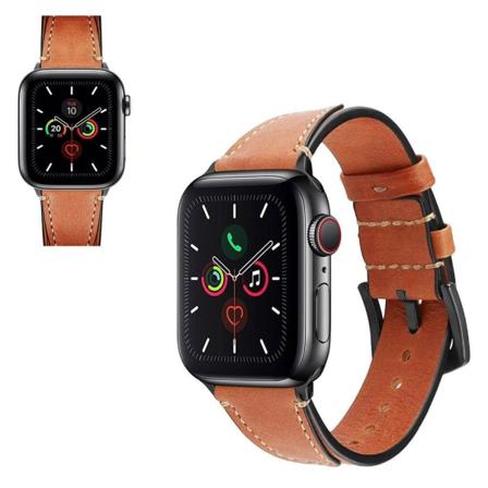 Apple Watch Series 5 / 4 44mm urrem i ægte læder - Lysebrun Brown
