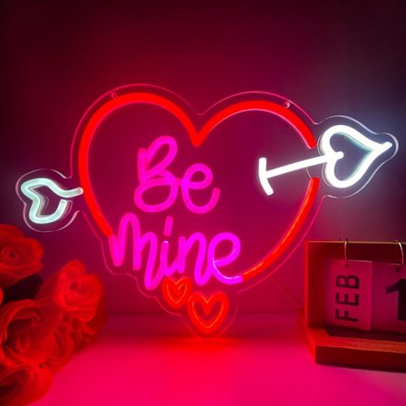 Alla hjärtans dag Be Mine Neonskyltar för väggdekor, dimbar pilhjärta neonskylt för sovrum bröllopsdag Alla hjärtans dag dekor, Alla hjärtans dag 