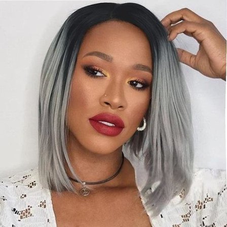 Kvinners parykk med svart grå gradient