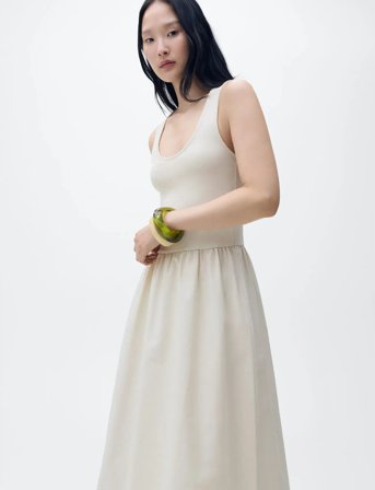 Mango Flared Dress In Combined Fabric - Cream - XL