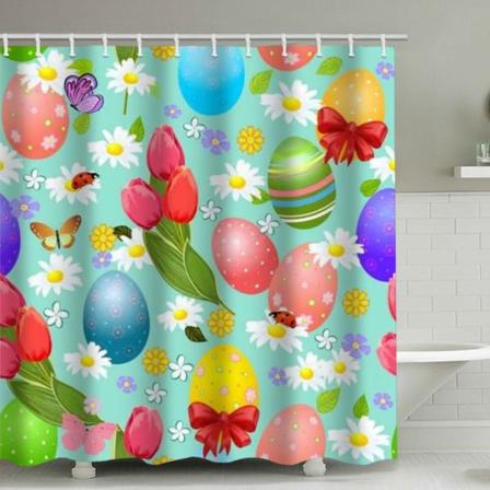 Duschdraperi med ägg och blommor, med 12 plastkrokar 180*180cm