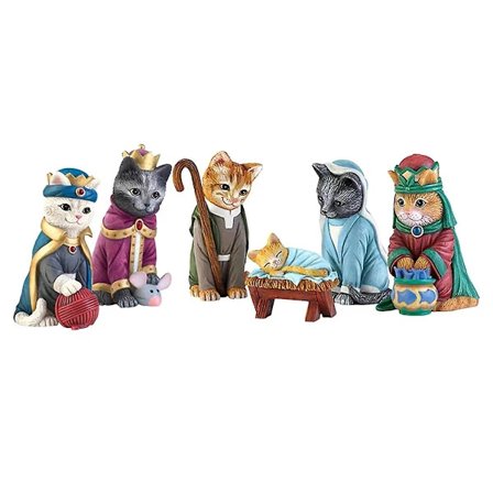 {PL}Katte-Julekrybbe Innendørs Katte-Julekrybbe Katte-Scene Katte-Juledekorasjon Søte Katte-Hartsstatuer Som Vist