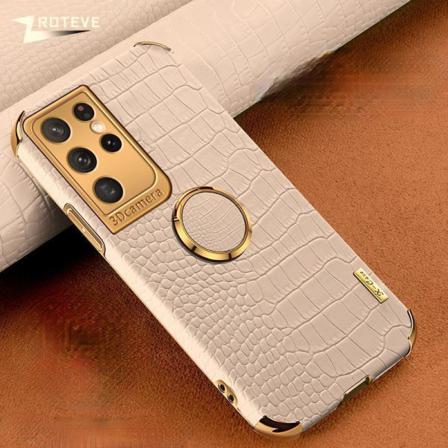 Samsung Galaxy S21 Plus - Lyx Stilrent Skal Med Krokodilskinn & Beige One Size