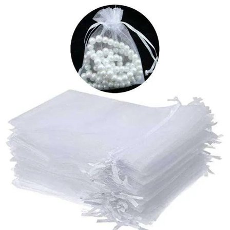 100 stk. Organzaposer, 9 x 7 cm - Håndsyede Hvide-FA-