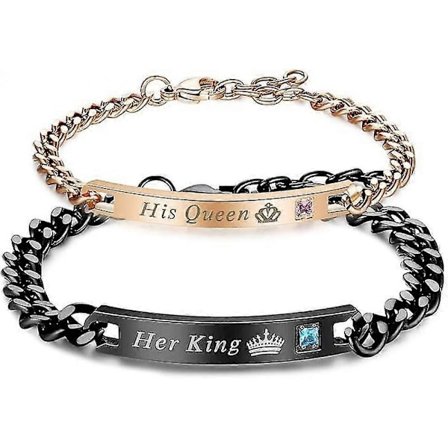 Par av Dam Herr Par Kung Drottning Armband, Rostfritt Stål Partnerarmband med Gravyr Hans Drottning Hennes Kung