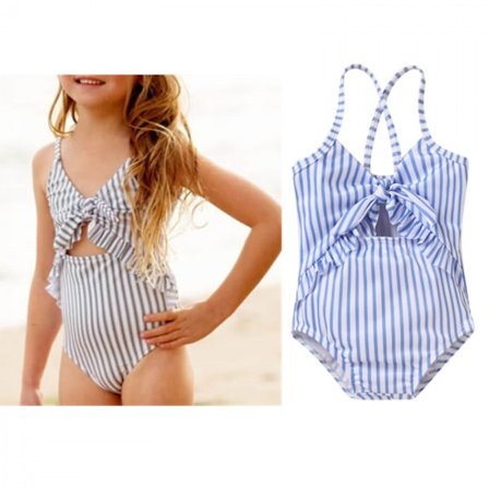 AVEKI Jentebadedrakt Farge Trykt Ryggløs Skulderbadedrakt En Del Badedrakt Sportsett Badedrakt for Jenter 12-18 Måneder, Blå