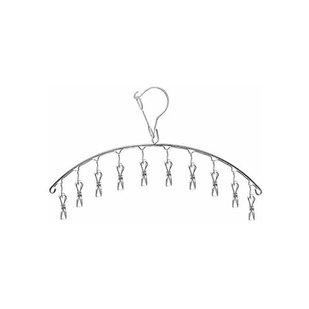 Ripustettava pyykkiteline ruostumattomasta teräksestä, sukkahousuteline, kuivausteline, jossa on 10 pidikettä kangasvaippoja, rintaliivejä, pyyhkeitä,