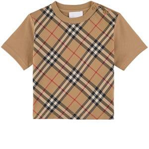 Kids - Burberry Beige Checked Branded T-Shirt 12 Months - Tops - 12 months - Beige - Junge