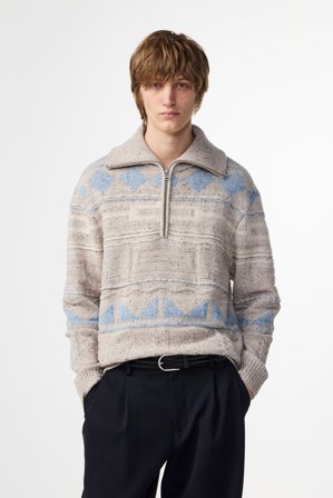 NN.07 William Half Zip Pullover Herren Weiß Wolle