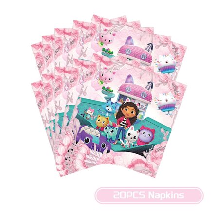 Gabby Dukkehus Fødselsdagsfest dekorationer Bordservice Stickers Popcorn Box Service Pink Balloner Fest favoriserer børns fødselsdag