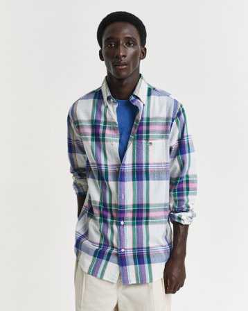 GANT Herren Regular Fit Seersucker Madras Hemd (XXL) Weiß