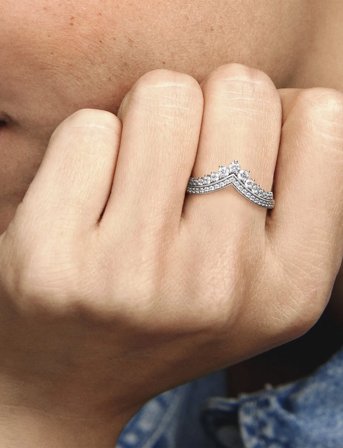 Pandora Tiara Wishbone Silver Ring With Clear Cubic Zirconia - Silver - 56