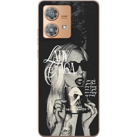 Yhteensopiva Puhelinkuori Motorola Edge 40 Neo Lady Gaga mustavalkoinen retrojuliste aurinkolaseilla ja pop-taide-estetiikalla