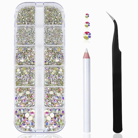 1440 stykker 6 størrelser neglekunst-rhinsten, flade runde krystal-rhinsten-sten med pincet og rhinsten-pegepind til neglekunst og dekoration
