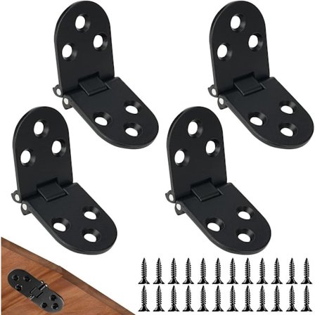 Sett med 4 svarte 180 graders dørhengsler i rustfritt stål med skruer, små sammenleggbare dørhengsler for skap og sammenleggbare bord