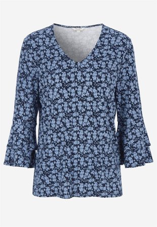 Cellbes of Sweden - Trikåtopp med volangärmar - blå / mönstrad - för damer - 50/52