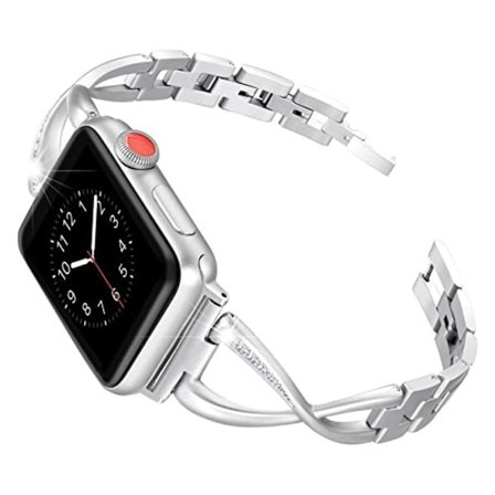 Kompatibelt Apple Watch-armband 38 mm 40 mm 42 mm 44 mm Iwatch-serien Dam Dressy Smycken Tillbehör i rostfritt stål Armbandsrem (silver, 38/40 mm)