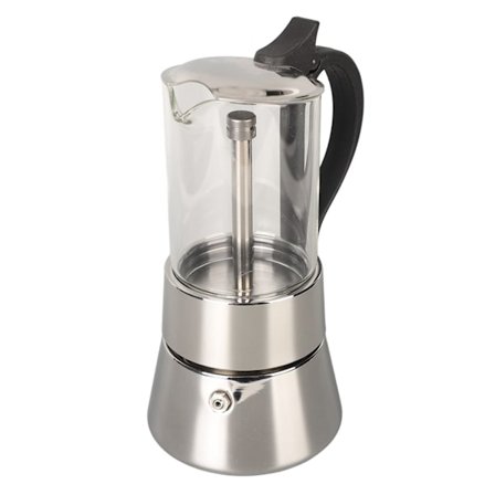 Moka Kanna Rostfritt Stål Spishäll Klassisk Italiensk Kaffebryggare med Kristallglas Topp för 4 Koppar