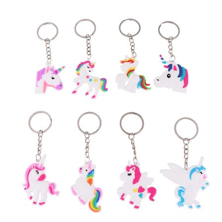 48 st Cartoon Unicorn Nyckelring Unicorn Nyckelringar Pvc Flexibelt lim Nyckelringar Nyckeldekoration gynnar blandad stil