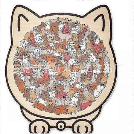 135-osainen kissanmuotoinen puinen palapeli, kissanmuotoinen puinen palapeli, ainutlaatuinen eläimen muotoinen puupalapeli, luovat palapelilahjat 