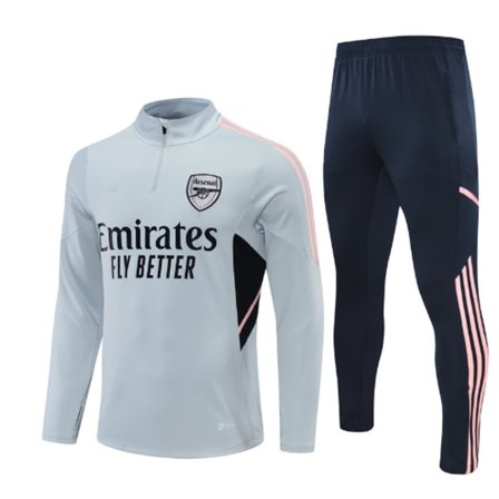 23-24 Arsenal Tracksuit med hættetrøje til voksne med halv lynlås Grå