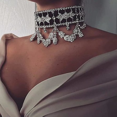 Fashion Crystal Rhinestone Choker Halsband Sammet Statement Halsband För Kvinnor Collares Chocker Smycken Festgåva(silver)
