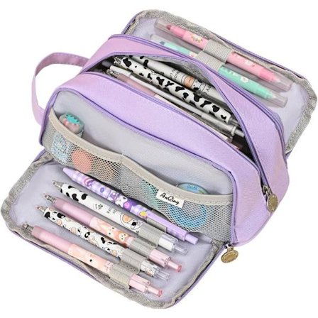 Stor blyantveske med 3 rom for barn tenåringer skole sminkeveske arrangør