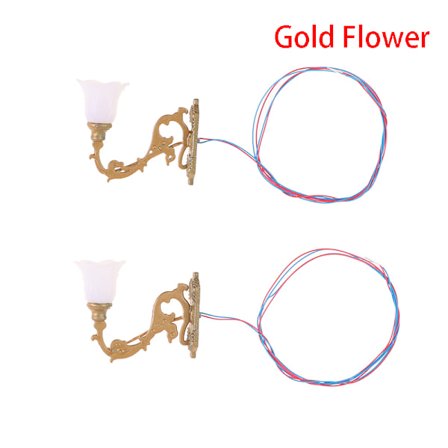 2stk 1/12 Dukkehus Væglampe Model Havegård Lysekrone Sand