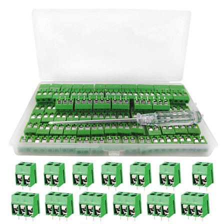 80 rekkeklemmer, 5 mm stigning, 2-pins og 3-pins PCB-monteringsskrue rekkeklemmer for Arduino (40 2-pins, 40 3-pins).