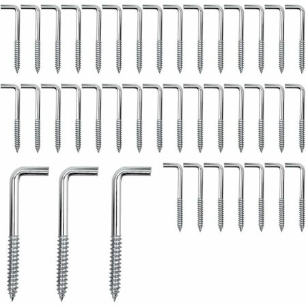 Pakke med 40 skruer kroker hjørneskruer L kroker skru-inn krok karbonstål skruer for hengende planter kjøkkenredskaper vindklokker, 40 15mm(M3.7)