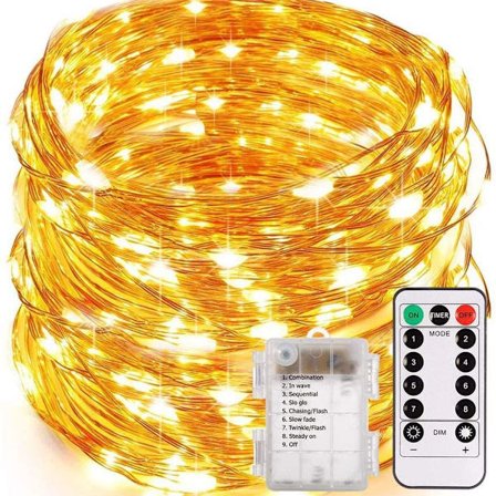 Batteridrevne lyskæder - 100 LED'er, timer, fjernbetjening, vandtæt KLB