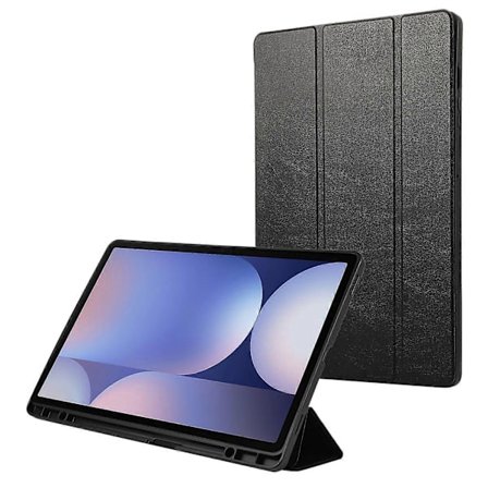 Fodral för Samsung Galaxy Tab S10+ med pennhållare, enfärgat, trefaldigt stativ, PU-läder + surfplattsskydd