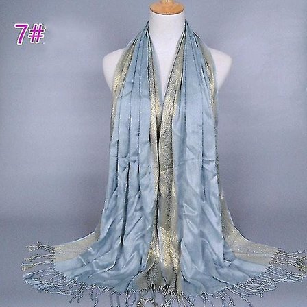 Kvinnor Enfärgad Tryck Glitter Tasslar Bomull Rutig Randig Lång Hijab Muslimska Halsdukar