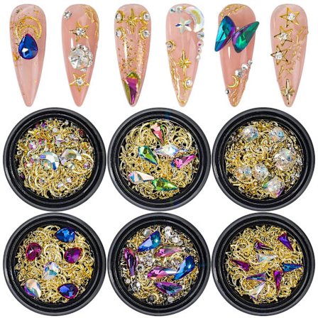6 lådor metall nagelkonst nitar 3d nagelkonst ab strass blandade naglar kristall nagelkonst pärlor smycken stjärna måne design nagelkonst dekoration 