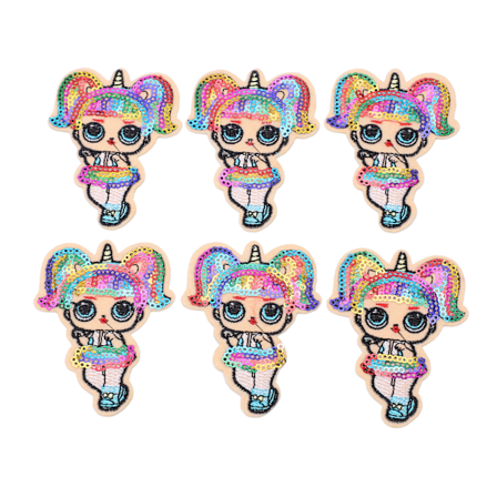 6 stk. Applikasjoner med liten jente, fargerike paljetter, stryke på/sy på, DIY-tilbehør til hatt, klær, ryggsekk