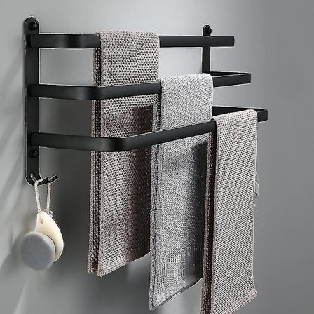 Aluminium vægmonteret håndklædeholder - 3 lag - 40 cm - Vandtæt