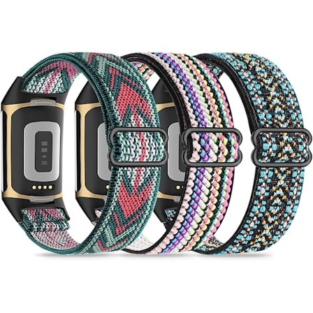 3 elastiske armbånd, kompatible med Fitbit Charge 5/Fitbit Charge 6 armbånd for menn og kvinner, pustende og justerbare {EE]