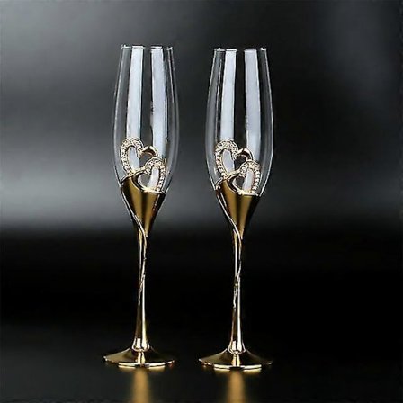 2 st/set Bröllop Kristall Champagneglas Guld Metallställ Flöjter Vinglas Bägare Festälskare Alla hjärtans dag Presenter 200ml
