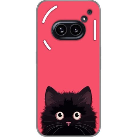 Kompatibel Mobilcover til Nothing Nothing Phone (2a) Sød sort kat mod lyserød baggrund kawaii illustration med blødt pels og store øjne perfekt ti