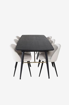 Venture Home - Spisegruppe Gold med 6 spisebordsstole Velvet - Beige - Spisegrupper - Fra Homeroom